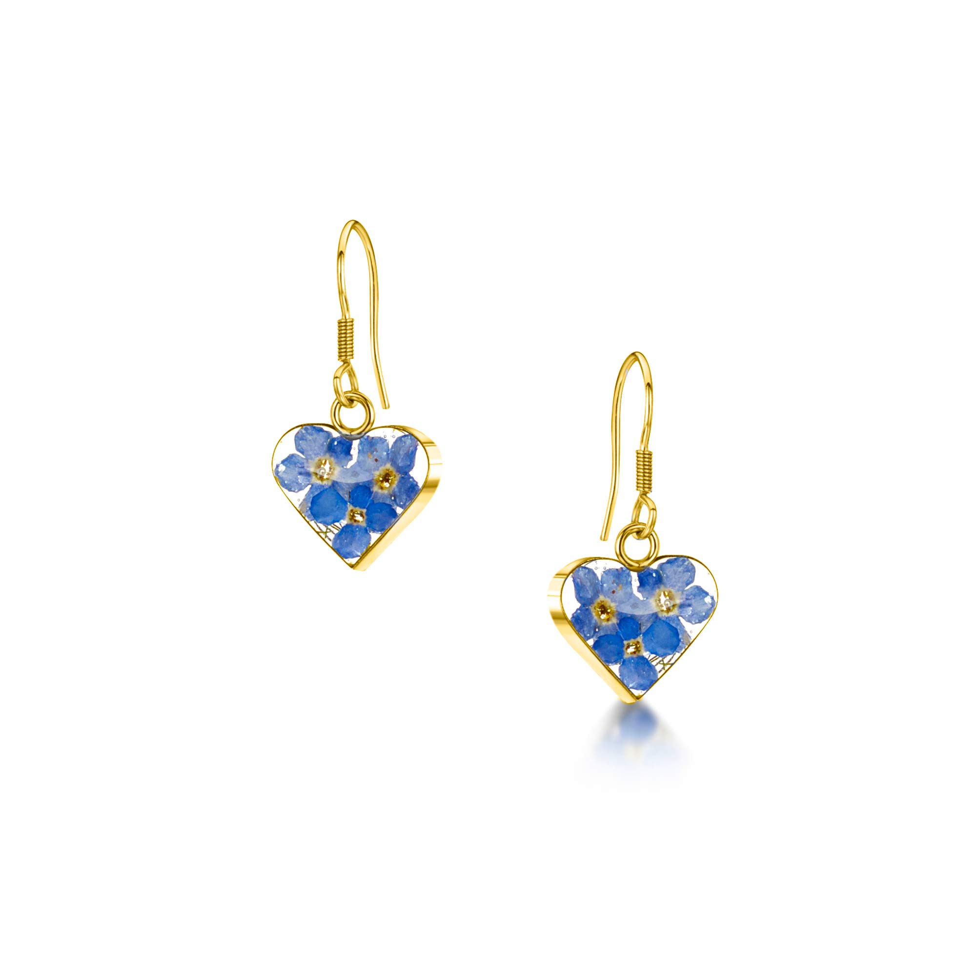 Shrieking Violet 18ct Gold-Plated Heart Real Flower Drop Earrings - Forget-Me-Not (Blue)