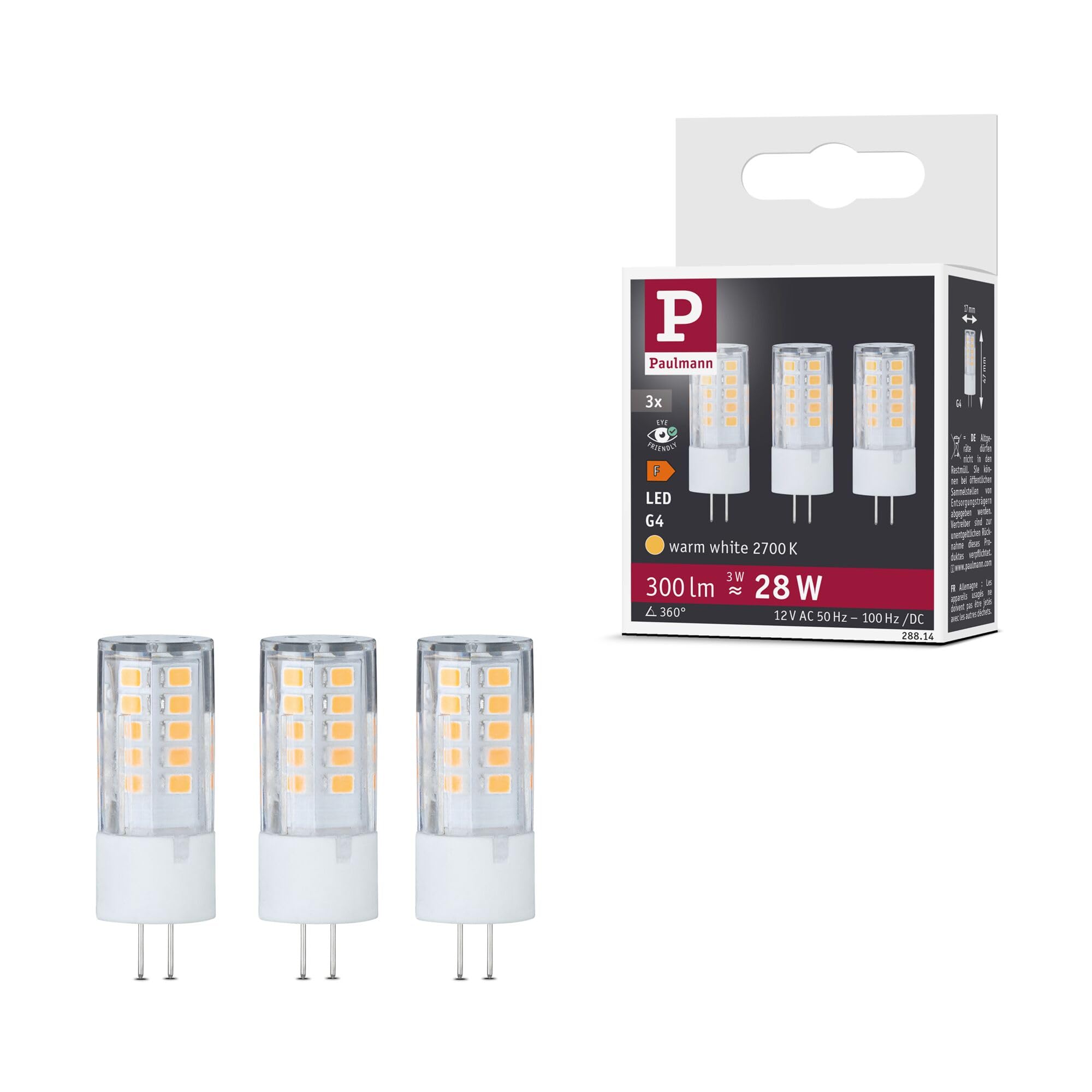 Paulmann 28814 LED lamp pin Base 300lm 3x3 watts Lighting Clear Bulbs 2700 K G4