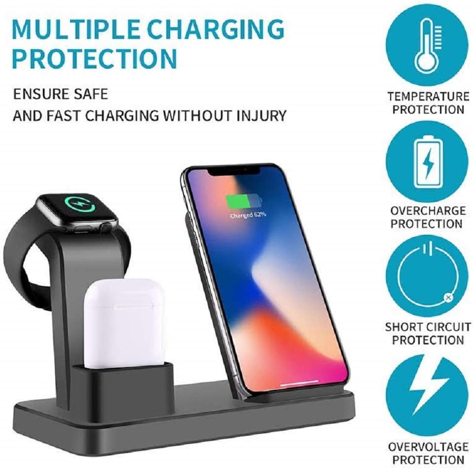 TRIOS Wireless Charger, 3 in 1 Charging Station Apple Watch 1,2,3,4, Airpod, Qi Triple Wireless Charger, Charging Stand for Apple Products, iPhone 11/11Pro Max/X/XS/XR/Xs/8/8 Plus