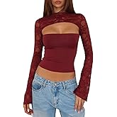 Women Lace Long Sleeve Going Out Tops Y2k Cutout Sexy Party Club Shirt