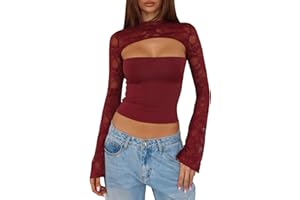 MEIHUIDA Women Lace Long Sleeve Going Out Tops Y2k Sheer Cutout Sexy Party Club Shirt