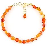 Gemimpression Handmade Bracelet – Natural Carnelian Tumble Beads – Vitality & Emotional Healing – 14K Gold Plated Adjustable Chain – Dainty 8 Inch – Perfect Gift for Her