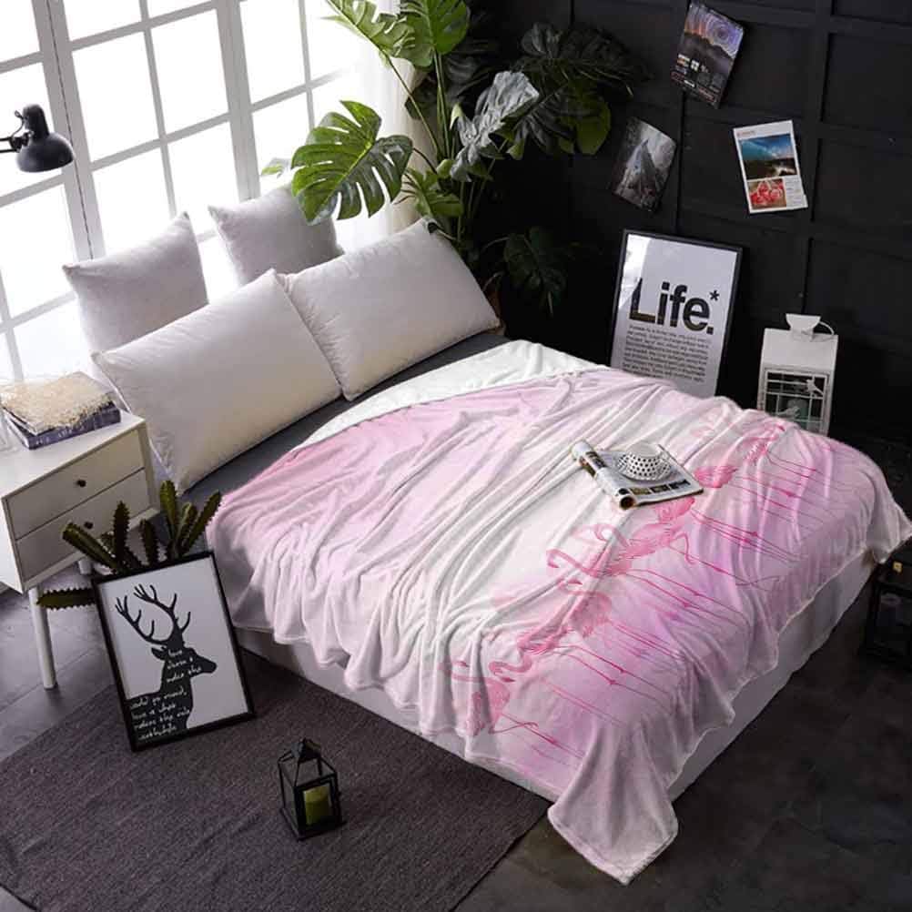 Travel Blanket Flamingo Super Soft Warm Comfy for Couch Bed Sofa Flock of Caribbean Flamingos Over Lake and Birds Abstract Dreamy Reflection Print 60 x 80 Inches Pale Pink
