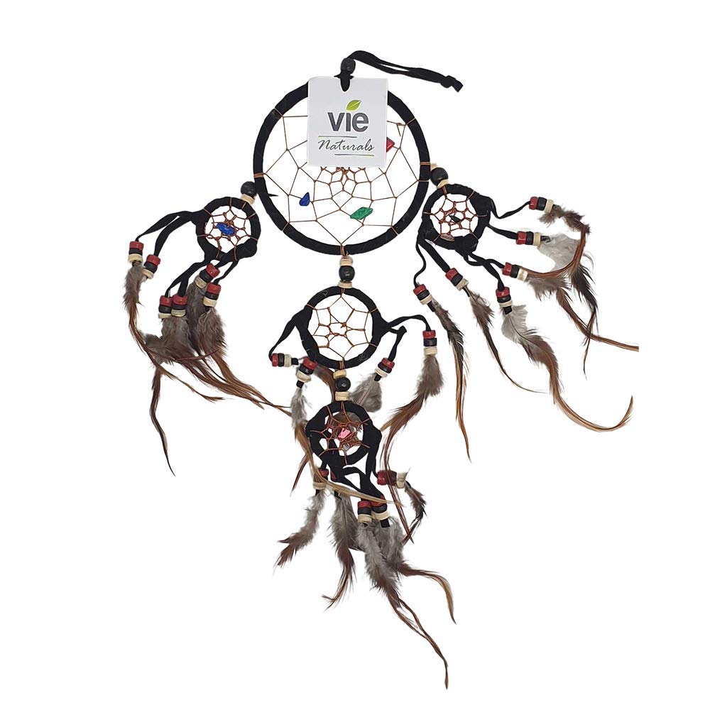 Vie Naturals Dream Catcher with Beads, 9cm Ring with 4 Smaller Rings, Black