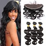 Sunwell Lace Frontal with Bundles Brazilian Hair Extensions 3 Bundles with Frontal Closure 13x4 Free Part Body Wave Natural Color (18 20 22+18 Frontal)