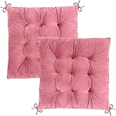 MissSoul 2 Pack Square Seat Cushions - Velvet & Slow-Rebound Foam Chair Pads Chair Pillow Cushion with Anti-Slip Ties for Kitchen, Dining, Office Chairs, Tatami (16"x16", Pink)
