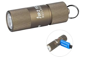 OLIGHT i1R 2 EOS 150 Lumens Tiny Rechargeable Keychain Flashlight EDC Mini LED Keyring Light with Built-in Battery for Camping Hiking Dog Walking etc (Desert Tan)
