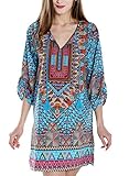 Women Bohemian Neck Tie Floral Print Ethnic Style Shift Dress (Small, pattern 8)