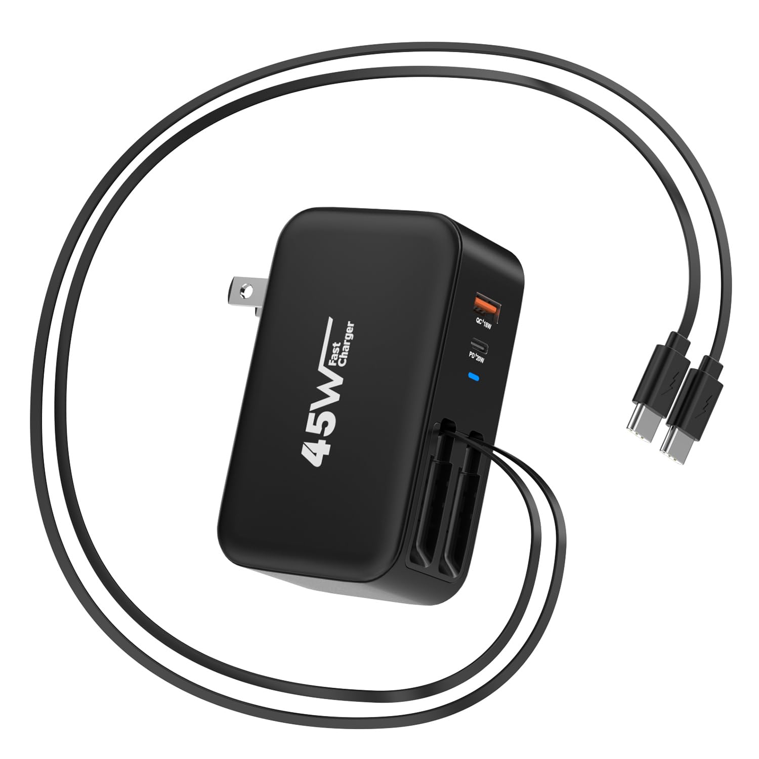 Photo 1 of 4 in 1 Retractable Wall Charger Fast Charging iPhone 17 Plug,45W Multiport Retractable Phone Charger Foldable Block Dual Port(USB C+USB A) with Dual USB C Cable for iPhone 17/16/15,iPad Pro/Air/Mini