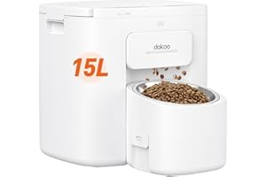 DOKOO 15L Automatic Dog Feeder for Large Breed, 2025 Vacuum-Sealed Storage Airtight 100% Freshness Timed Auto Dog Food Dispenser, Anti-Blockage System, Support up to 22mm Pet Food, Stainless Steel Bowl