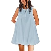 SuperPrity Womens Summer Dress Sleeveless Crew Neck Mini Dresses Bubble Casual Keyhole Tie Back Beach Vacation Sundress