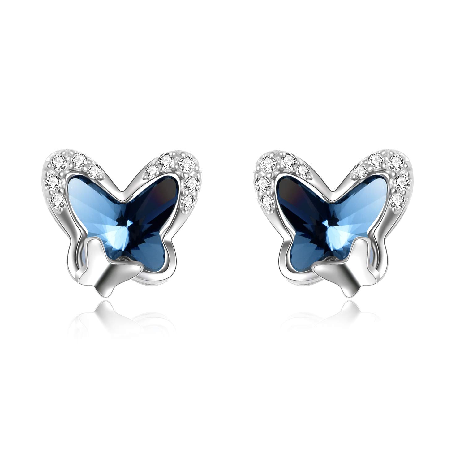 Sterling Silver Butterfly Stud Earrings, Butterfly Jewellery Birthday Gifts for Women Girls Her Daughter (Blue) — image 1