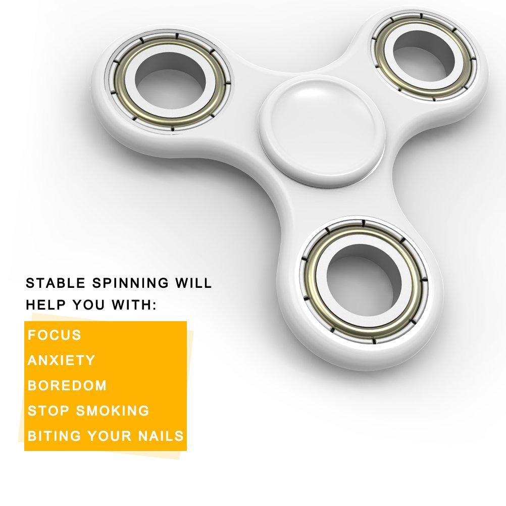 Tri-Spinner Fidget Plastic Spinner,AOPETIO EDC Hand Puzzels for ADHD Autism Anxiety Boredom (White)