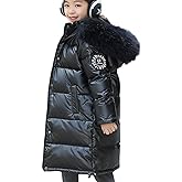 LAVIQK Kid Girls Fur Hooded Parka Puffer Down Jacket Coat Thick Winter Parka Mid Long Duck Down Puffer Padded Jacket