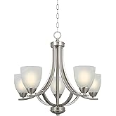 Kira Home Weston 24" Contemporary 5-Light Large Chandelier + Alabaster Glass Shades, Adjustable Chain, Brushed Nickel Finish