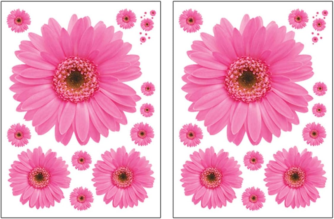 VIIRY 2Sets Sunflower Wall Decals 3D Yellow Red Pink Daisy Flowers Wall Stickers Peel and Stick Removable Wall Art Home Decor for Kids Room Living Room Bedroom Nursery Stickers Decoration(Pink)