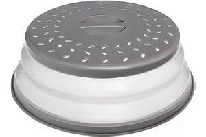 Beprepco Gray Collapsible Microwave Cover 10.5", Easy Grip Food Splatter Cover Colander Strainer Splatter for Fruit Vegetable