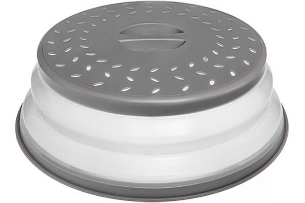 Beprepco Gray Collapsible Microwave Cover 10.5", Easy Grip Food Splatter Cover Colander Strainer Splatter for Fruit Vegetable
