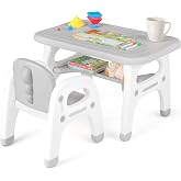 HONEY JOY Kids Table and Chair Set, Dinosaur Shape Children Activity Table and 1 Chair for Art Craft, Building Blocks, 2-Piec