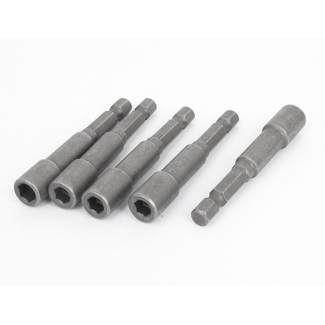 sourcing map a15072400ux0044 5.5 mm 1/4-Inch Hex Shank Socket Nut Setter Driver Bit Adapter - Grey (5-Piece)