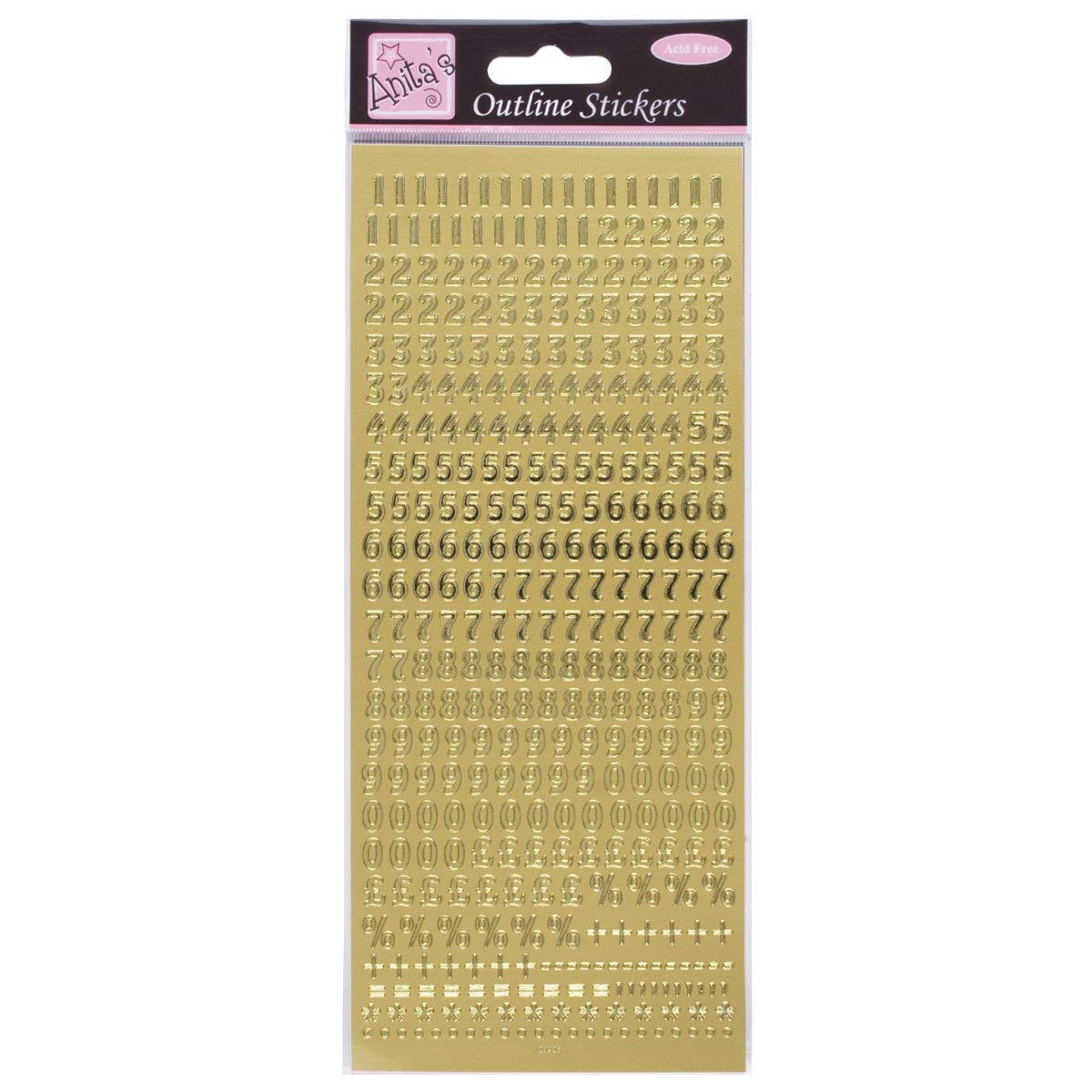 Anitas Outline Stickers, Small Numbers, Gold, For Scrapbooking, Card Making, Kids Play, Homework, Art, Craft, Embelish, Decorative, Paper, Card, Glass, Metal, Plastic, Foam