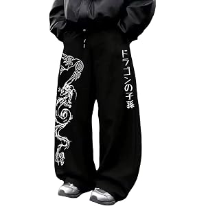 Baggy Sweatpants Men Gothic Printed Elastic Waist Drawstring Sweat Pants | Baggy Sweatpants Men Gothic Printed Elastic Waist