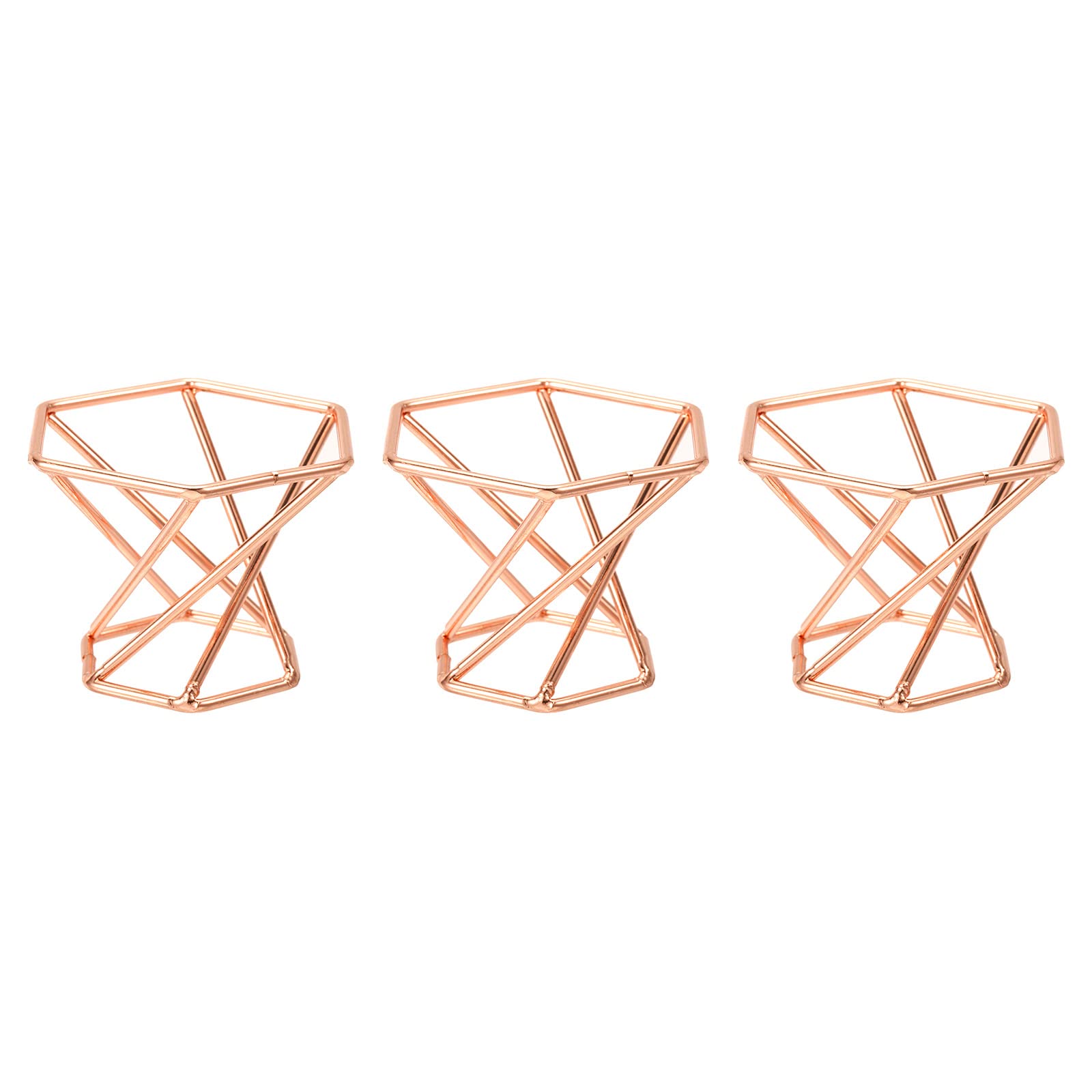 PATIKIL Air Plant Stand Holder, 3 Pcs Hexagon Metal Air Plant Pot Container for Home Bedroom Office Decor, Rose Gold