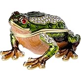 FJ FENGZHIJIE Frog Jewelry Box Golden Crystal Enameled Hand-Painted Hinged Frog Trinket Box, Elegant Home Décor & Unique Gift for Animal Lovers