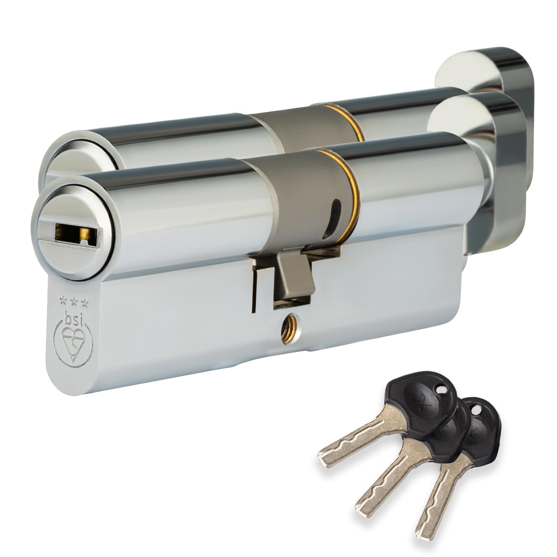 XFORT Colossus Polished Chrome 3 Star Kitemarked Keyed Alike Thumb Turn Euro Cylinder Lock 50EX/50T (100mm), British Standard TS007 Anti-Snap Barrel Lock, Upvc Door Lock.