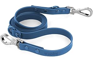 Wisedog Waterproof Dog Leash – 5ft/6ft Adjustable with 2 Hooks & Traffic Handle, Easy to Clean Double Clip Leash for Small, Medium, Large Dogs (Navy,L)