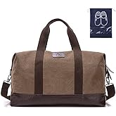 Sunshinejing Women Canvas Weekender Travel Tote Overnight Duffel Bag PU Trim Carry on Bags (Brown)