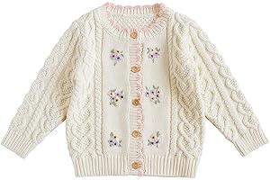 CHENGCHUANG Baby Girls Knitted Cardigan Sweater Crewneck Knit Crochet Button Closure Cardigan Tops Coat Outwear for Toddler