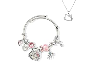 SINOEEM 2PCS Bracelet Set Gift, Adjustable Stainless Steel Silver Charm Bracelet and Necklace, The Gift for Kids, Girlfriends, Best Friends, or Sisters.