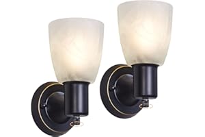 EJIAXIN Wall Sconces Set of 2, Matte Black Vanity Lights for Bathroom, Modern Wall Light Fixtures with Rotary Switch, Wall Mount Light with Frosted Glass, Farmhouse Wall Lamp for Bedroom Mirror Living Room