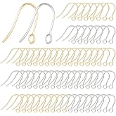 Beebeecraft 200Pcs 2 Colors Stainless Steel Earring Hooks 18K Gold Plated with Loop Fish Earring Hooks Ear Wire for Jewelry Making DIY Findings