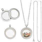 UNICRAFTALE 2 Sets Matte Memory Locket Pendant Necklace Stainless Steel Floating Charm Photo Living Memory Pendant Glass Photo Frame Locket Pendants for DIY Wedding Bouquet Jewelry Making Inner diameter 18mm