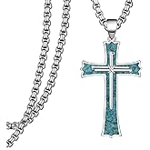 Fuguangju Cross Necklace 925 Sterling Silver Turquoise Cross Pendant Necklace Cross Jewelry Gifts for Men Women