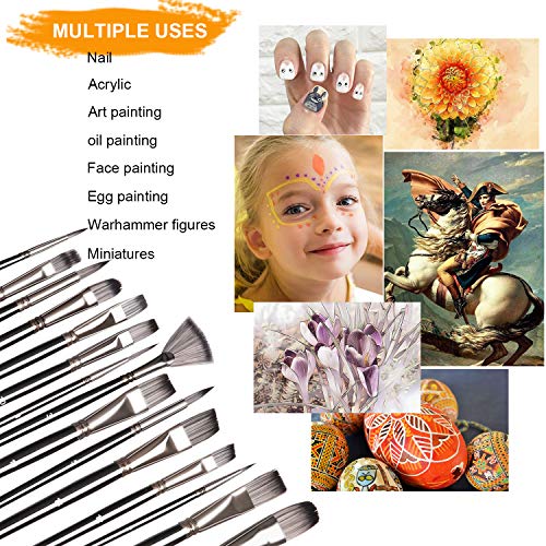 NANAPLUMS Artist Paint Brush Set15 Sizes Acrylic Paint Brushes for Acrylic Watercolor Oil
