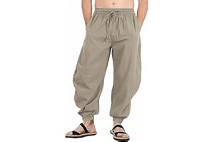 perdontoo Mens Casual Cotton Linen Pant Elastic Waist Drawstring Yoga Jogger Pants