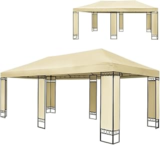 Deuba Luxus Pavillon Doppel Elda | 4x6m Seitenwände Eckig 24m² Festzelt Partyzelt Gartenzelt Gartenpavillon Beige