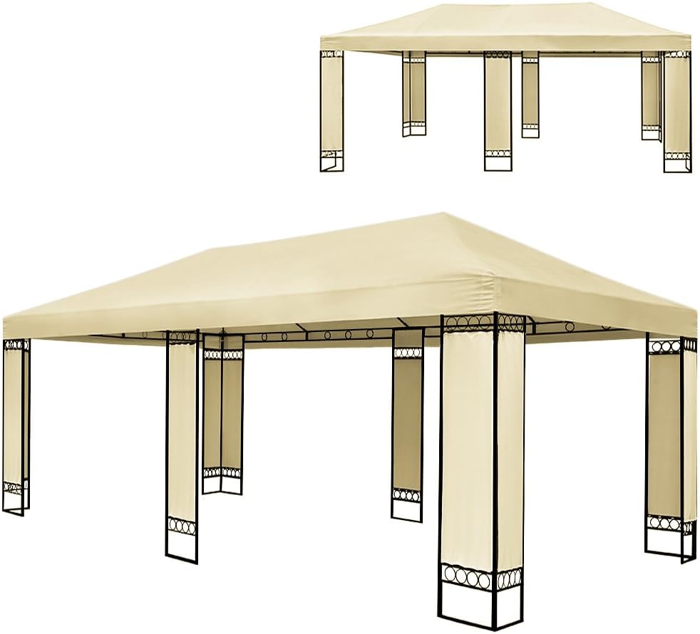 Deuba Luxus Pavillon Doppel Elda | 4x6m Seitenwände Eckig 24m² Festzelt Partyzelt Gartenzelt Gartenpavillon Beige