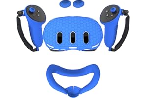 Rokeblau VR Accessories for Meta Quest 3, VR Accessories Set Including Controllers Cover and Headset Cover and Face Cover and Rocker Cover, Soft and Comfy Silicone Material (Blue)