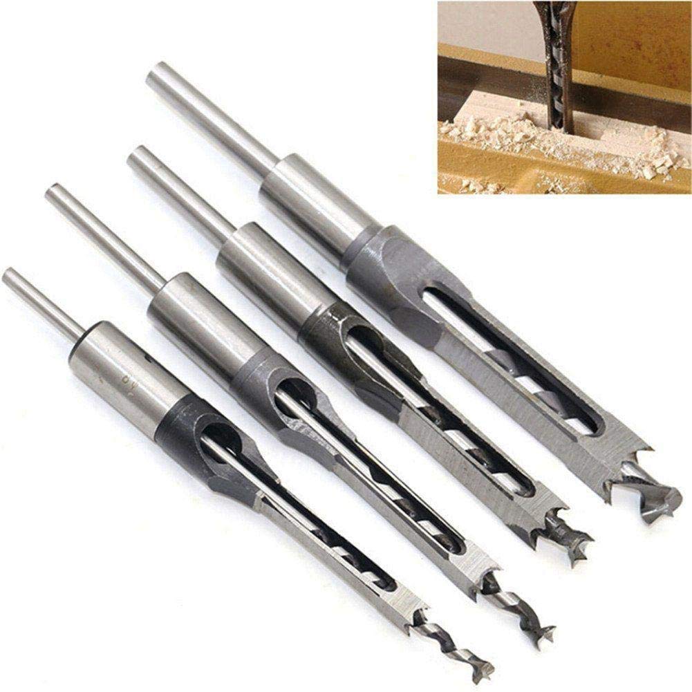 4PCS High Speed Steel Woodworking Square Hole Mortise Drill Bit Set Chisel Drill Bits Adjustable Mortising Chisel Woodworking Tool Gift for Carpenter