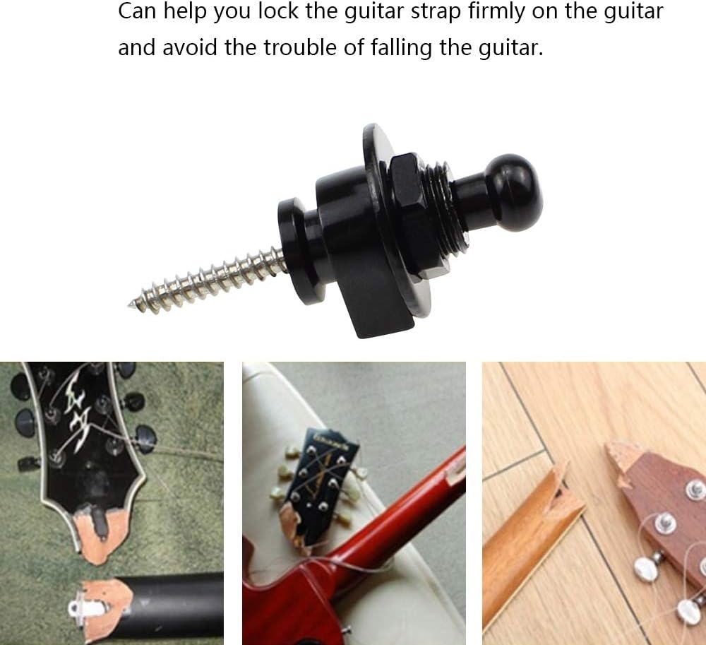 UBERMing Guitar Strap Lock Set 4Pcs Guitar Strap Locks and Buttons Quick Release Security Straplocks System with 4 Guitar Screw Washer for Electric Acoustic Guitar Replacement (Black) - Image 3