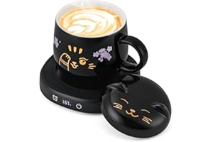 BSIGO Coffee Mug Warmer & Cute Cat Mug Set, Electric Cup Warmer for Desk with Auto Shut Off, 4 Temperature Setting & 8h Timer Smart Tea Beverage Warmer for Coffee Office, Ideal for Men Women Birthday Gifts