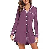 Anjue Pajama Nightgowns for Women Button Down Pajamas Tops Short/Long Sleeve Sleepwear Sleep Shirts Nightdress S-XXL