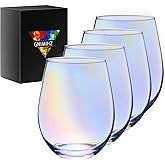 Gnimihz Iridescent Stemless Wine Glasses for Red or White Wine (Set of 4), 18-Ounces, Large Wine Glasses for Cabernet, Pinot Noir, Burgundy, Bordeaux