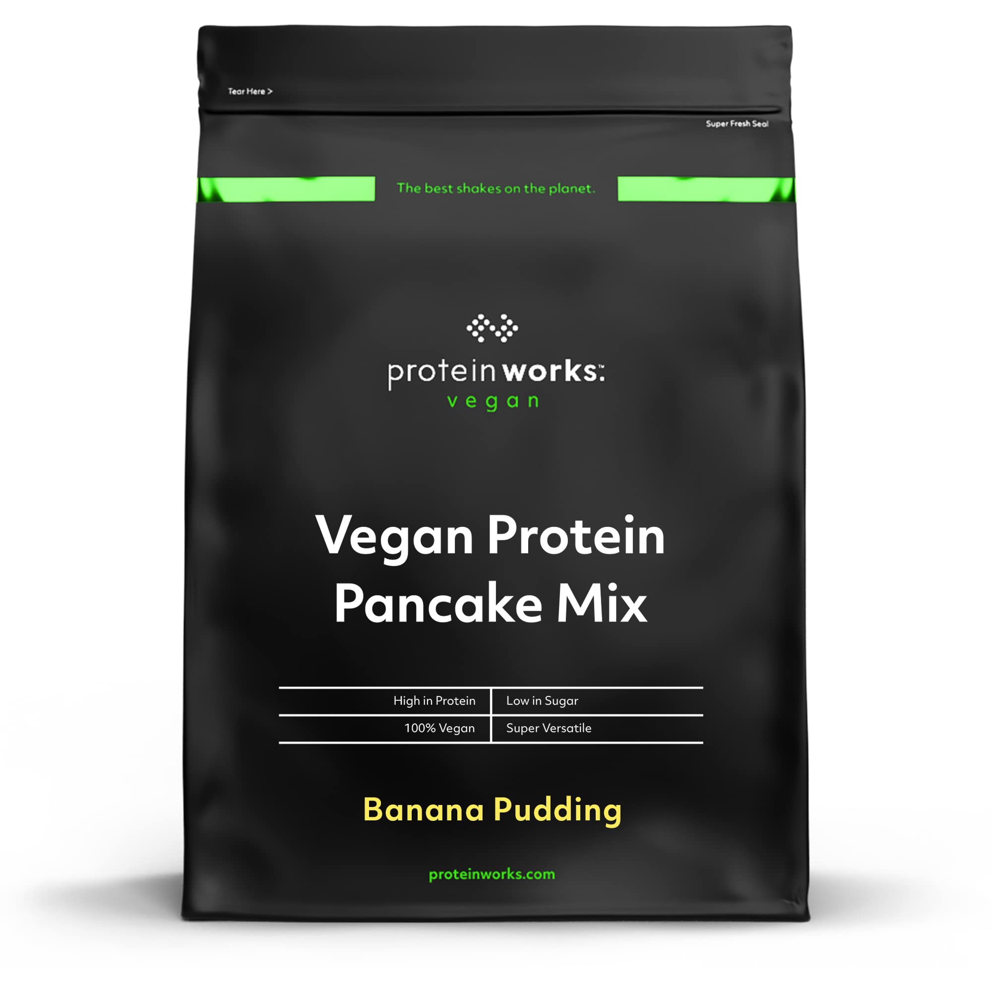 Protein Works - Vegan High Protein Pancake Mix | Low Sugar & High Protein | Slow Release Carbs | High Protein Breakfast | Plant Based Breakfast | 6 Servings | Banana Pudding | 500g