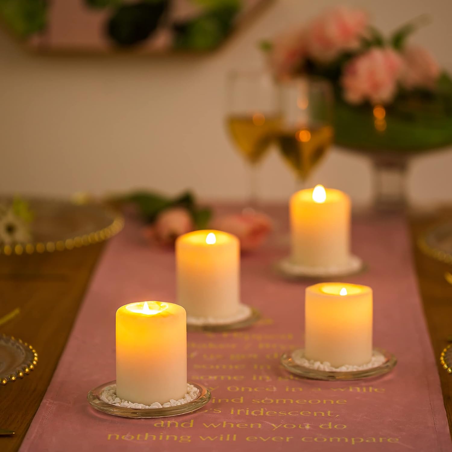 Pillar Candle Holder Plates - 4 Pcs Basic Round Clear Glass Votive Candle Holders for Wedding, Spa, Home, Party Decoration, Clear, 4 inches in Diameter: Kitchen & Dining