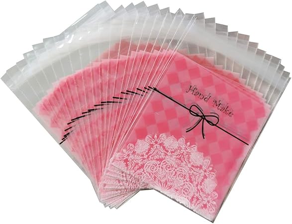 Amazon ラッピング袋 0枚 袋 小袋 お菓子 10x11cm お菓子用袋 ラッピングバッグ クッキー チョコマドレーヌ ラッピング 包装袋 小分け おしゃれ プレゼント 手作り 製菓用品 ピンクの菱形 ギフトバッグ 袋 文房具 オフィス用品